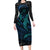 Polynesian Whale Long Sleeve Bodycon Dress TS04 Long Dress Black/Cyan - Polynesian Pride