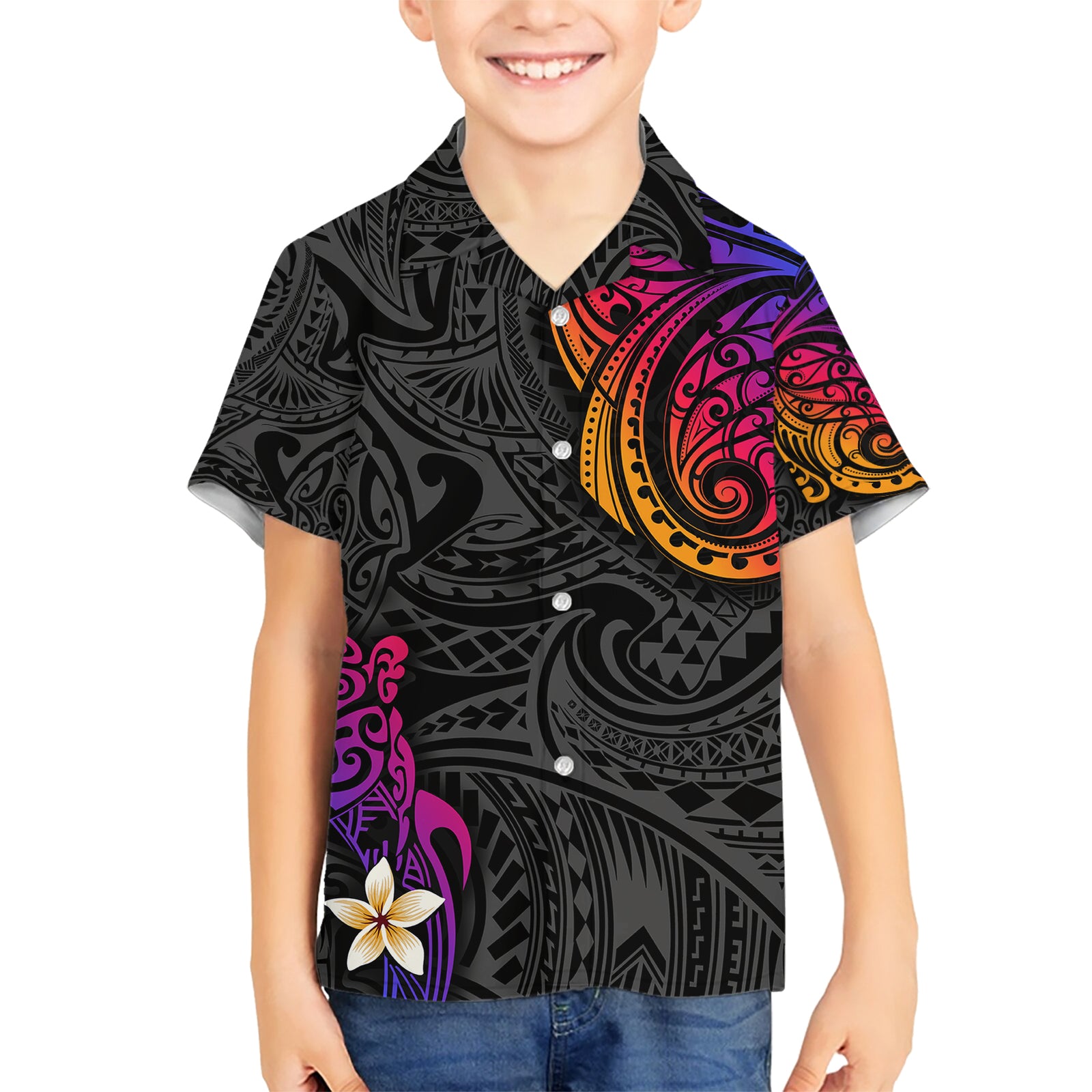 Turtle and Plumeria - Polynesian Kid Hawaiian Shirt TS04 Kid Gradient - Polynesian Pride
