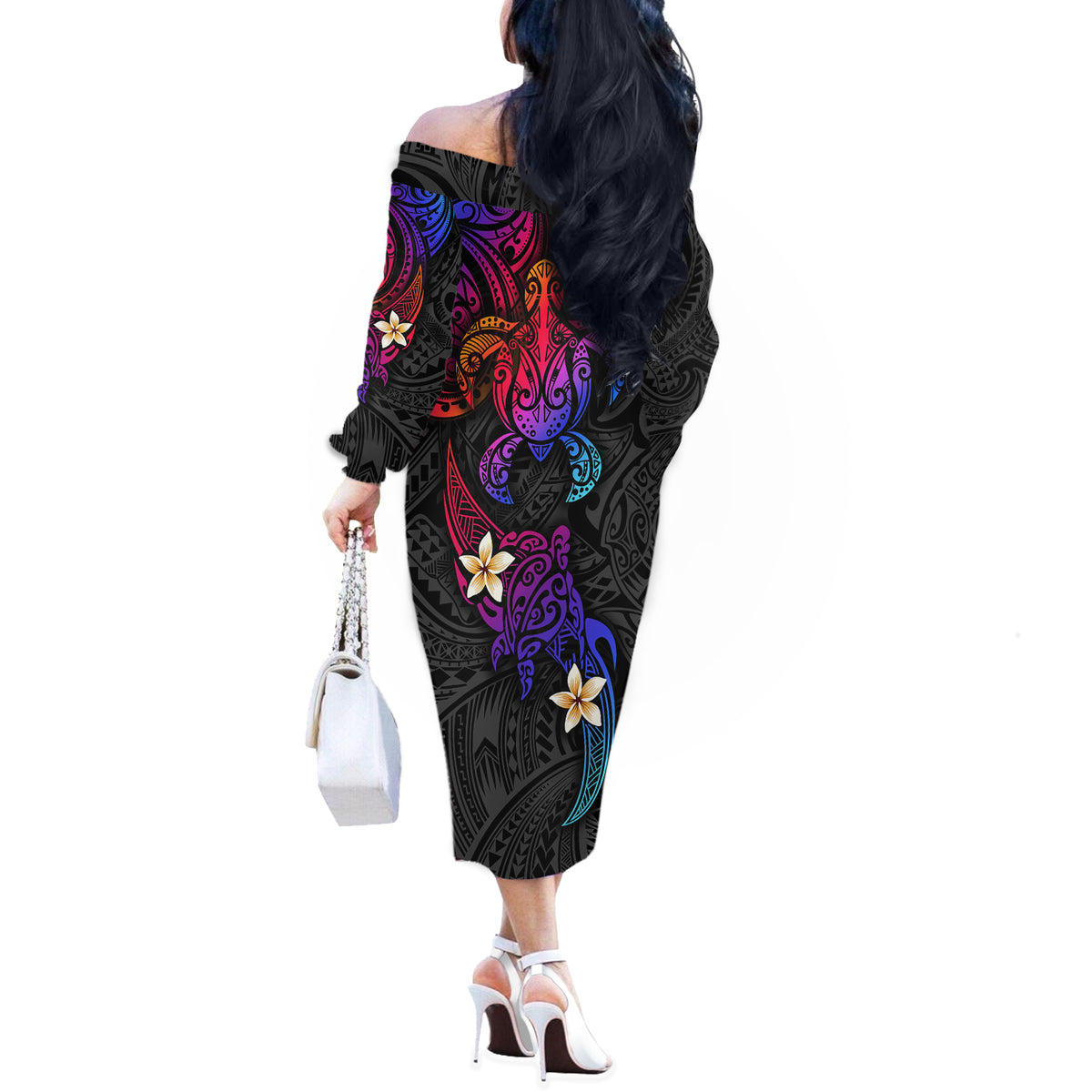 Turtle and Plumeria - Polynesian Off The Shoulder Long Sleeve Dress TS04 - Polynesian Pride