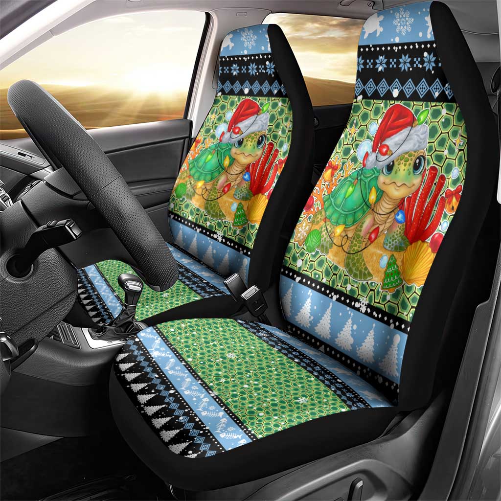 Micronesia Christmas Car Seat Cover with Santa Turtle Coral Reef and Holiday Ocean Pattern TS04 - Polynesian Pride