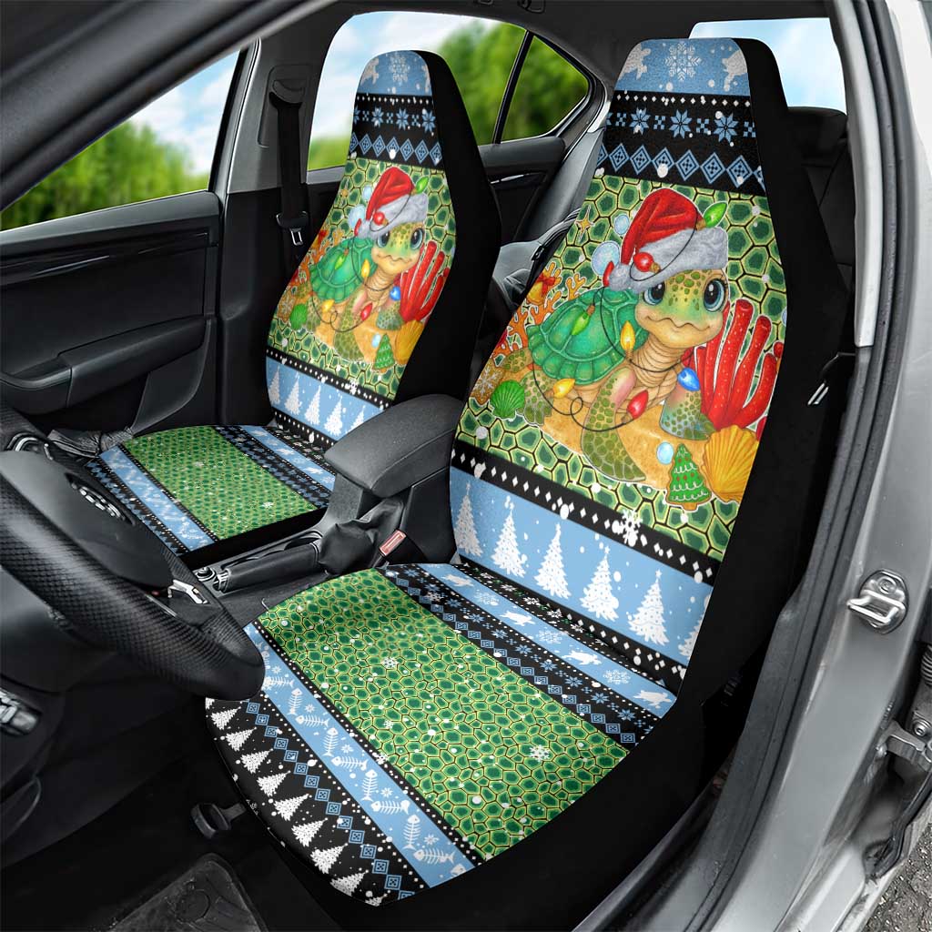Micronesia Christmas Car Seat Cover with Santa Turtle Coral Reef and Holiday Ocean Pattern TS04 - Polynesian Pride