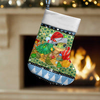 Micronesia Christmas Stocking with Santa Turtle Coral Reef and Holiday Ocean Pattern TS04 Set of 2 Black Green - Polynesian Pride