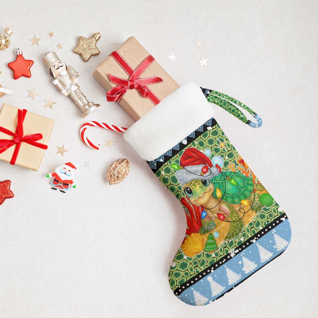Micronesia Christmas Stocking with Santa Turtle Coral Reef and Holiday Ocean Pattern TS04 - Polynesian Pride