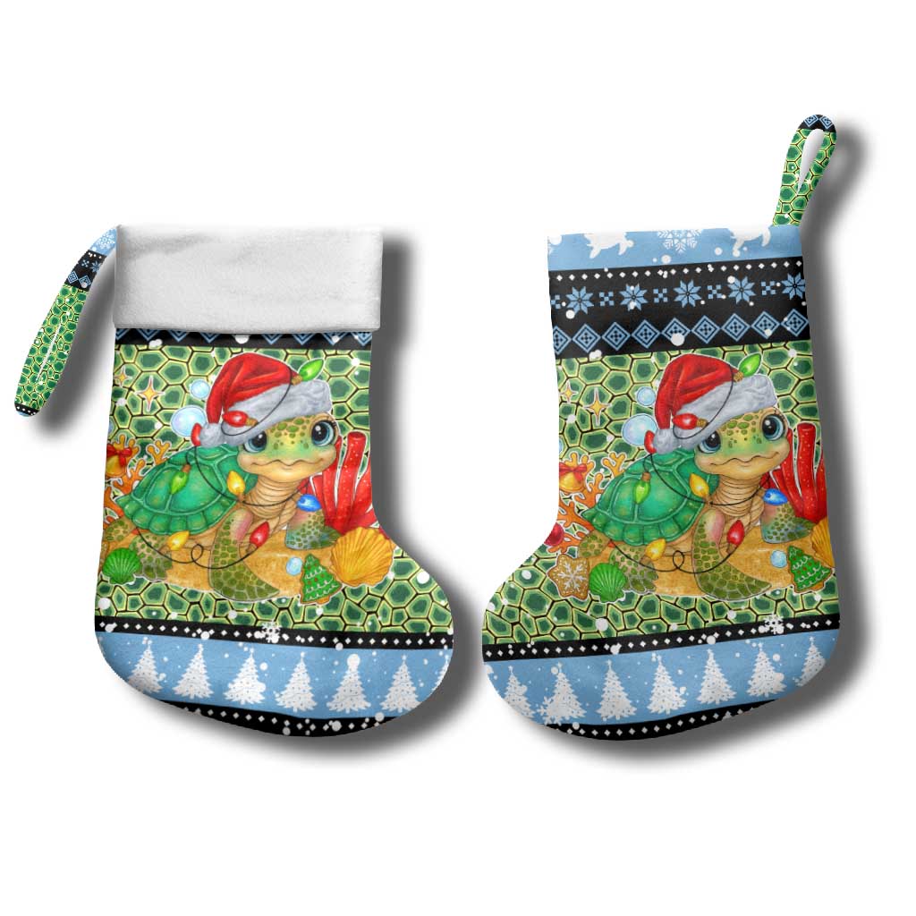 Micronesia Christmas Stocking with Santa Turtle Coral Reef and Holiday Ocean Pattern TS04 - Polynesian Pride