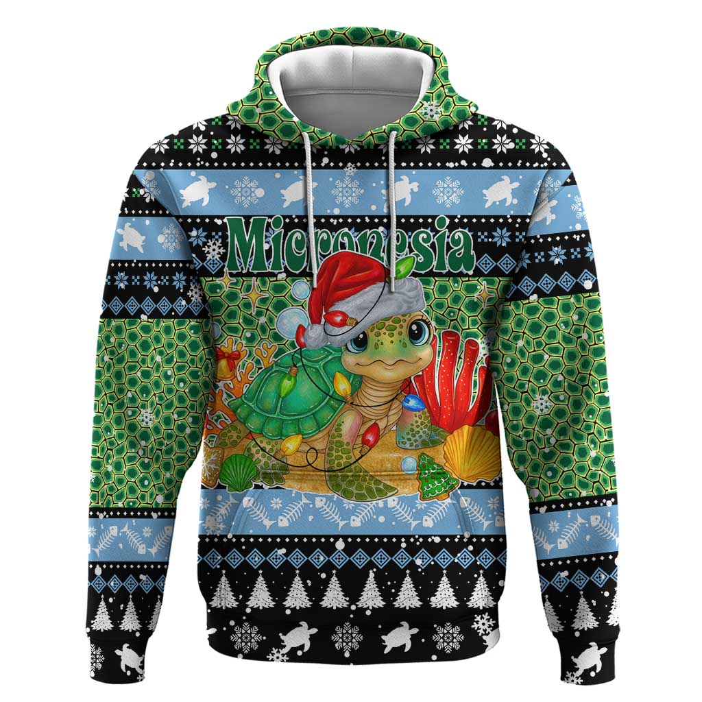 Micronesia Christmas Hoodie with Santa Turtle Coral Reef and Holiday Ocean Pattern TS04 Pullover Hoodie Black Green - Polynesian Pride