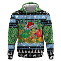 Micronesia Christmas Hoodie with Santa Turtle Coral Reef and Holiday Ocean Pattern TS04 Pullover Hoodie Black Green - Polynesian Pride