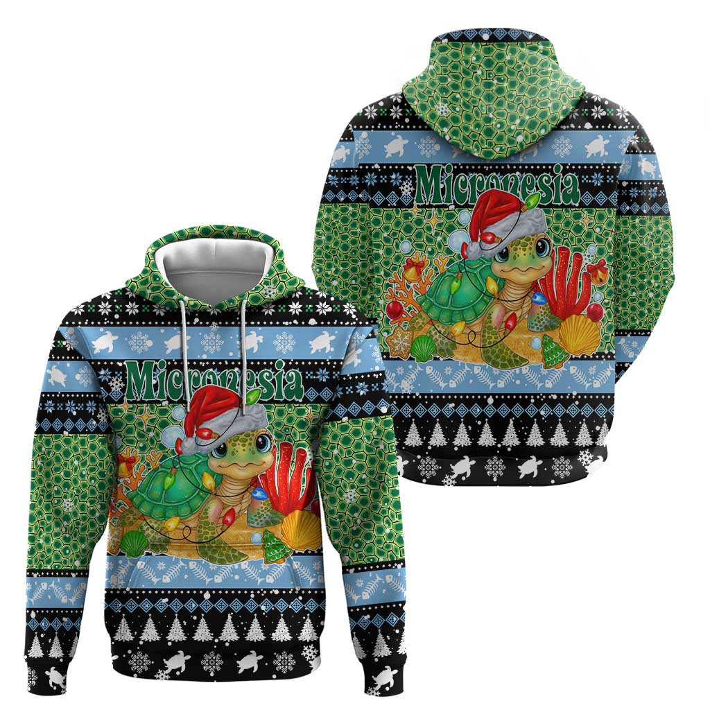 Micronesia Christmas Hoodie with Santa Turtle Coral Reef and Holiday Ocean Pattern TS04 - Polynesian Pride