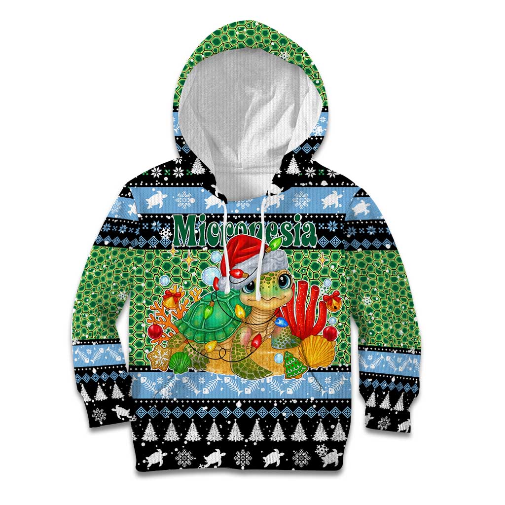 Micronesia Christmas Kid Hoodie with Santa Turtle Coral Reef and Holiday Ocean Pattern TS04 Hoodie Black Green - Polynesian Pride