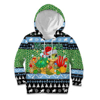 Micronesia Christmas Kid Hoodie with Santa Turtle Coral Reef and Holiday Ocean Pattern TS04 Hoodie Black Green - Polynesian Pride