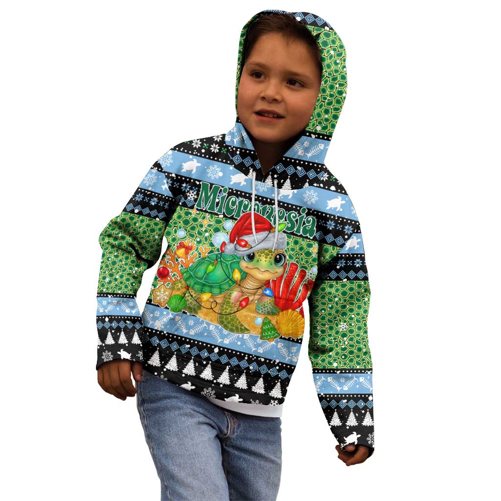 Micronesia Christmas Kid Hoodie with Santa Turtle Coral Reef and Holiday Ocean Pattern TS04 - Polynesian Pride