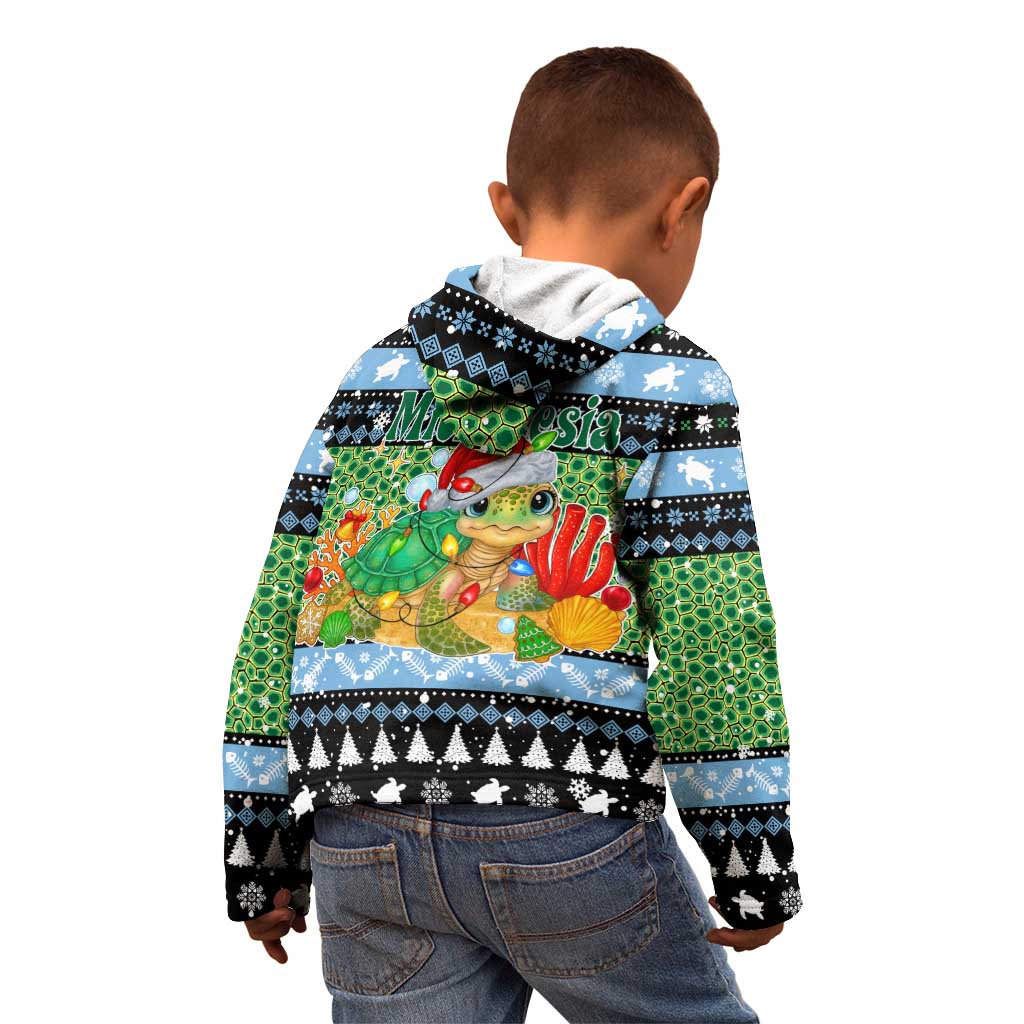 Micronesia Christmas Kid Hoodie with Santa Turtle Coral Reef and Holiday Ocean Pattern TS04 - Polynesian Pride