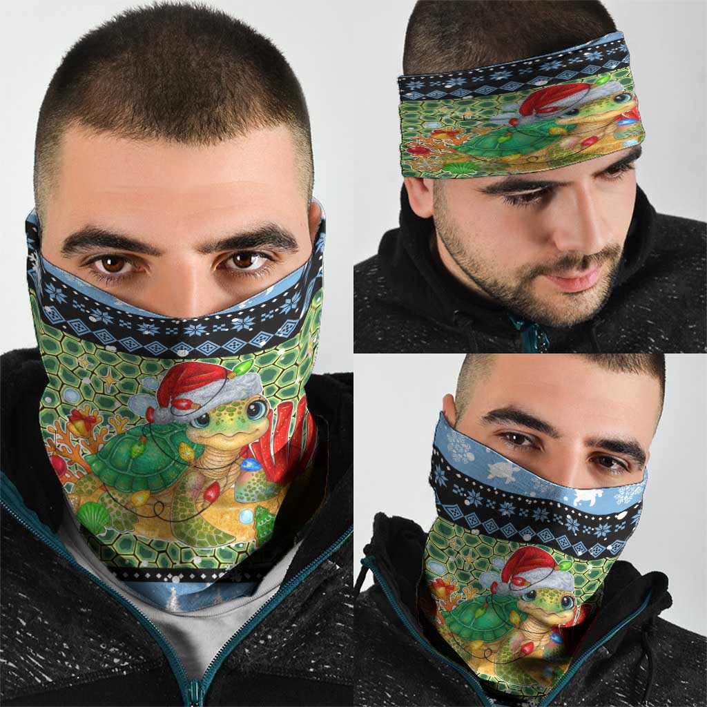 Micronesia Christmas Neck Gaiter with Santa Turtle Coral Reef and Holiday Ocean Pattern TS04 - Polynesian Pride