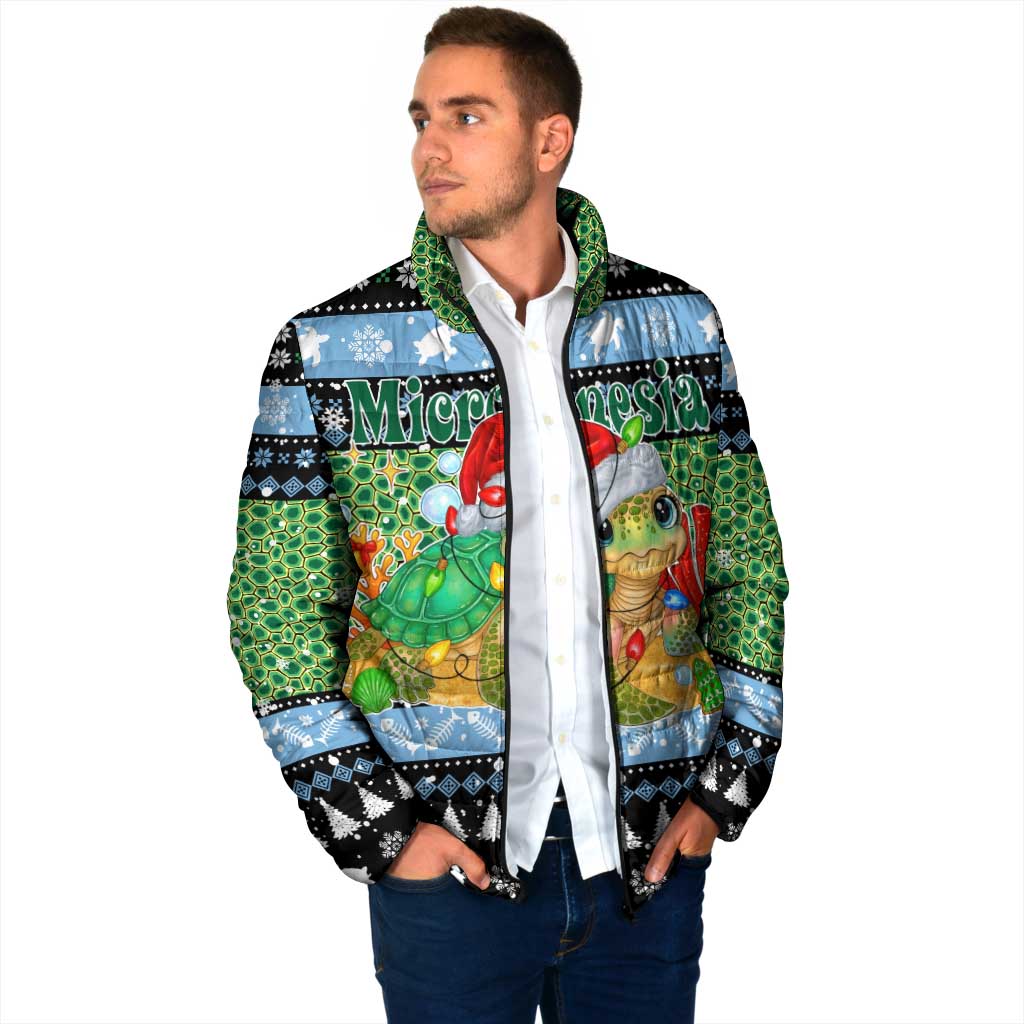 Micronesia Christmas Padded Jacket with Santa Turtle Coral Reef and Holiday Ocean Pattern TS04 - Polynesian Pride
