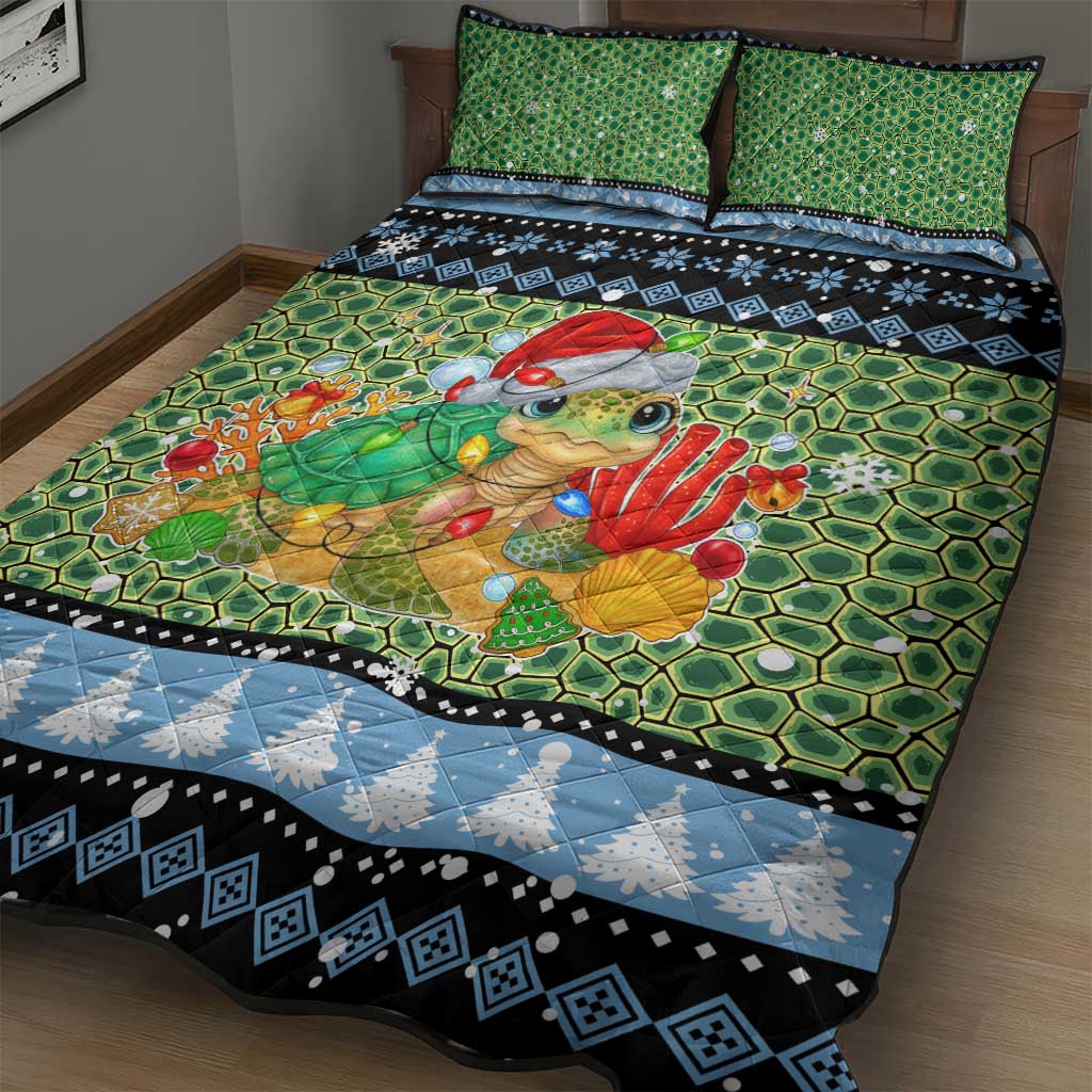 Micronesia Christmas Quilt Bed Set with Santa Turtle Coral Reef and Holiday Ocean Pattern TS04 - Polynesian Pride