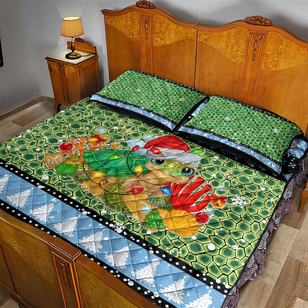 Micronesia Christmas Quilt Bed Set with Santa Turtle Coral Reef and Holiday Ocean Pattern TS04 - Polynesian Pride