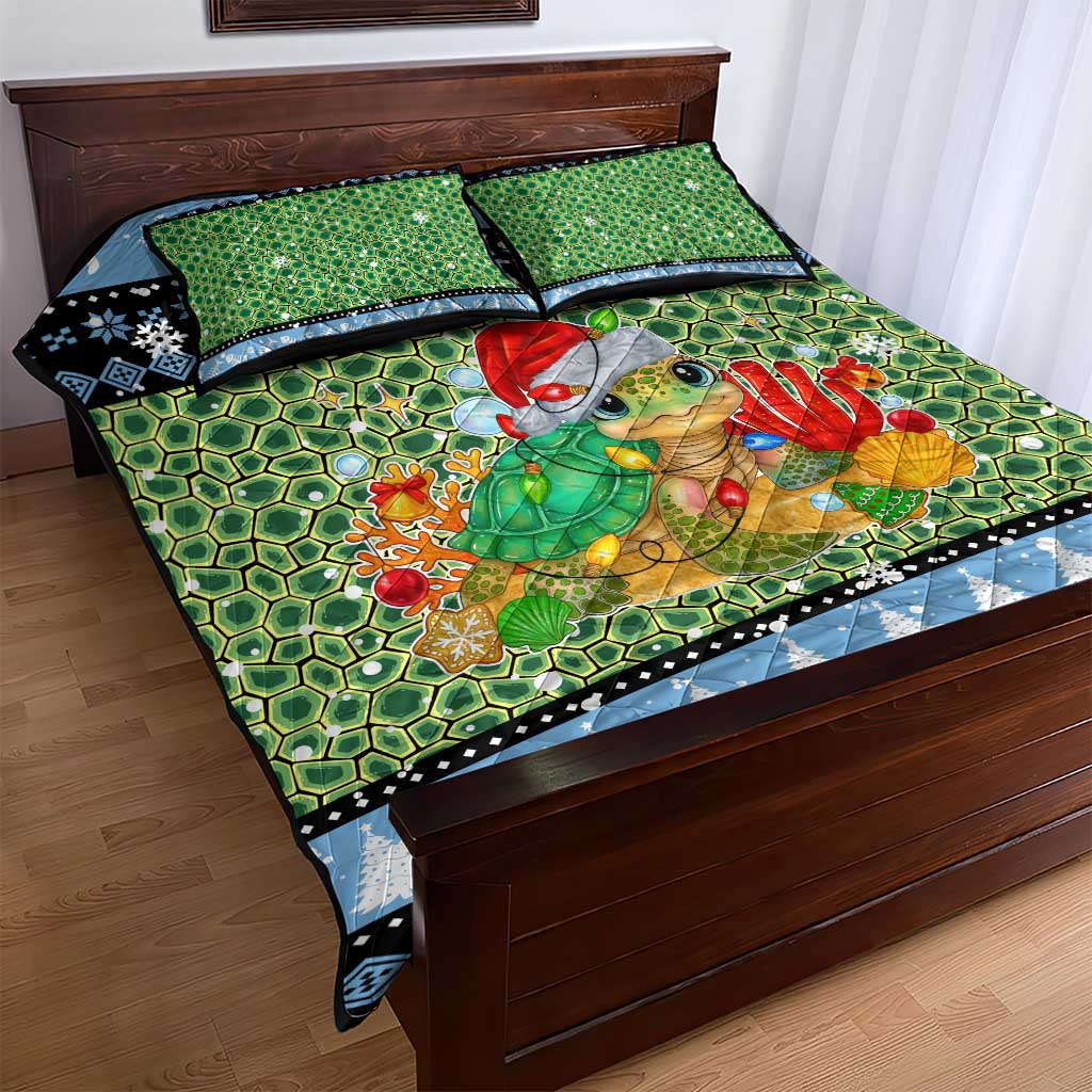Micronesia Christmas Quilt Bed Set with Santa Turtle Coral Reef and Holiday Ocean Pattern TS04 - Polynesian Pride