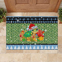 Micronesia Christmas Rubber Doormat with Santa Turtle Coral Reef and Holiday Ocean Pattern TS04 Black Green - Polynesian Pride
