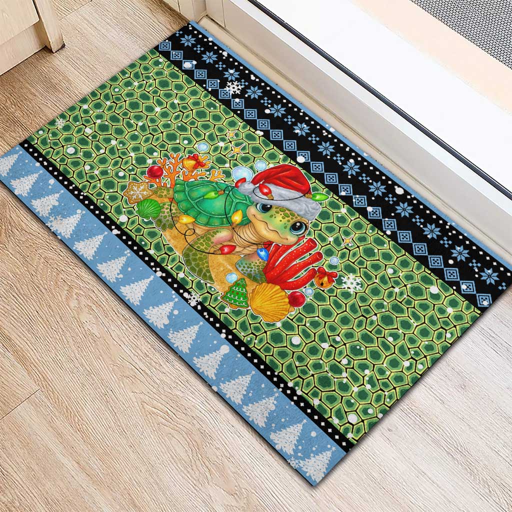 Micronesia Christmas Rubber Doormat with Santa Turtle Coral Reef and Holiday Ocean Pattern TS04 - Polynesian Pride
