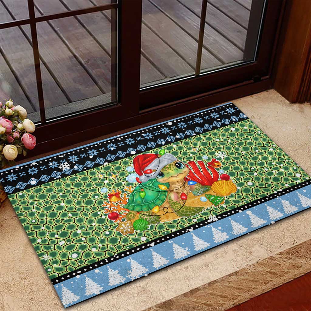 Micronesia Christmas Rubber Doormat with Santa Turtle Coral Reef and Holiday Ocean Pattern TS04 - Polynesian Pride