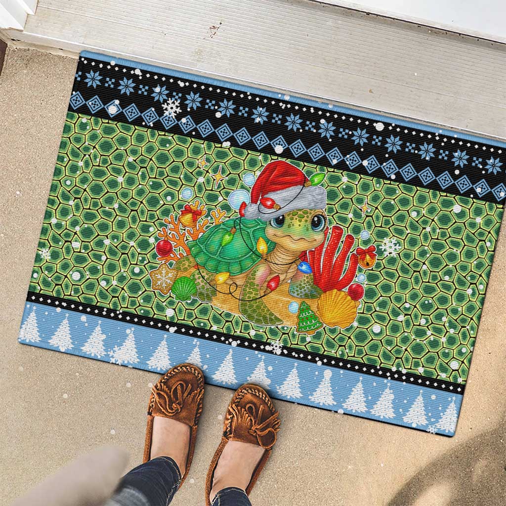 Micronesia Christmas Rubber Doormat with Santa Turtle Coral Reef and Holiday Ocean Pattern TS04 - Polynesian Pride