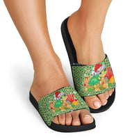 Micronesia Christmas Slide Sandals with Santa Turtle Coral Reef and Holiday Ocean Pattern TS04 - Polynesian Pride