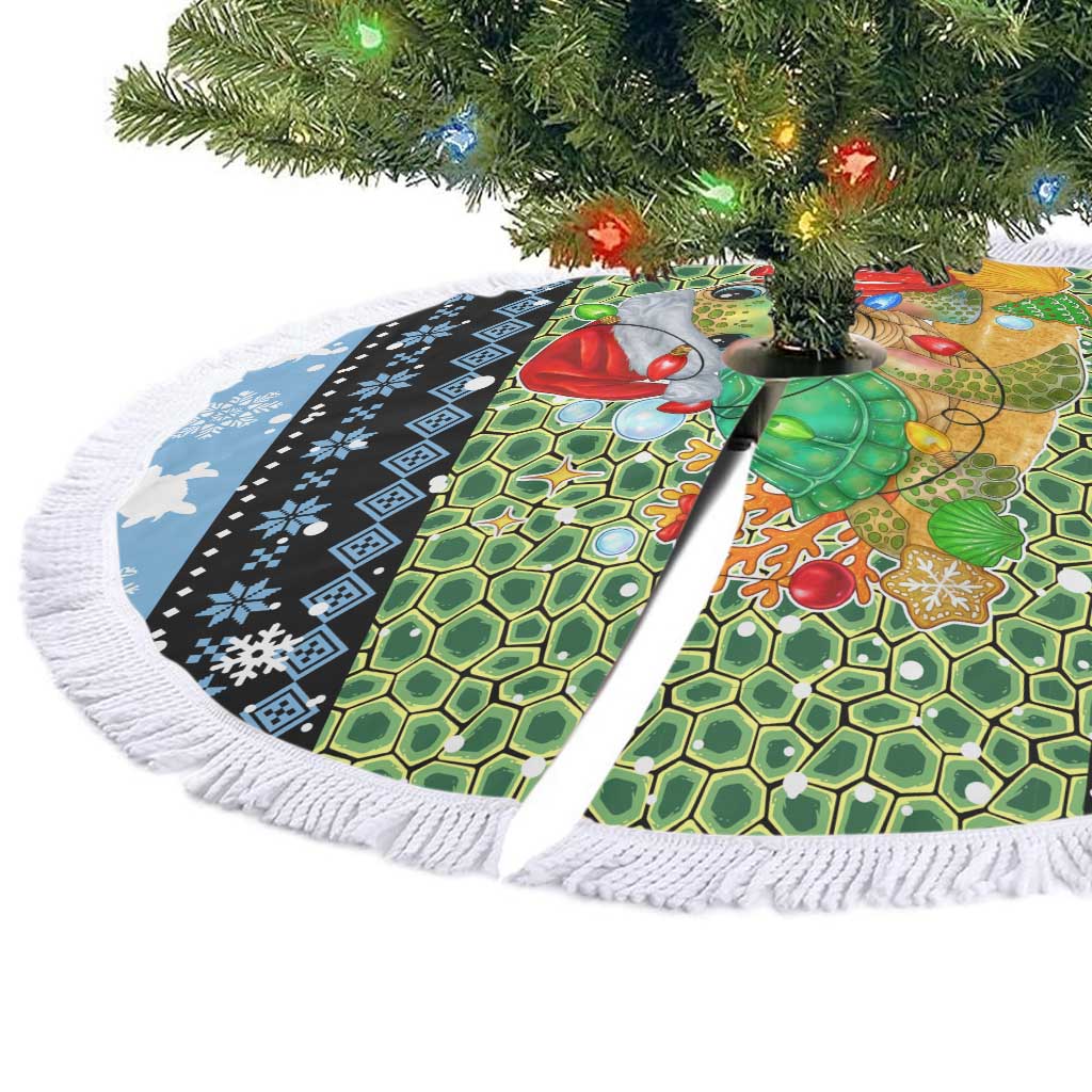 Micronesia Christmas Tree Skirt with Santa Turtle Coral Reef and Holiday Ocean Pattern TS04 - Polynesian Pride
