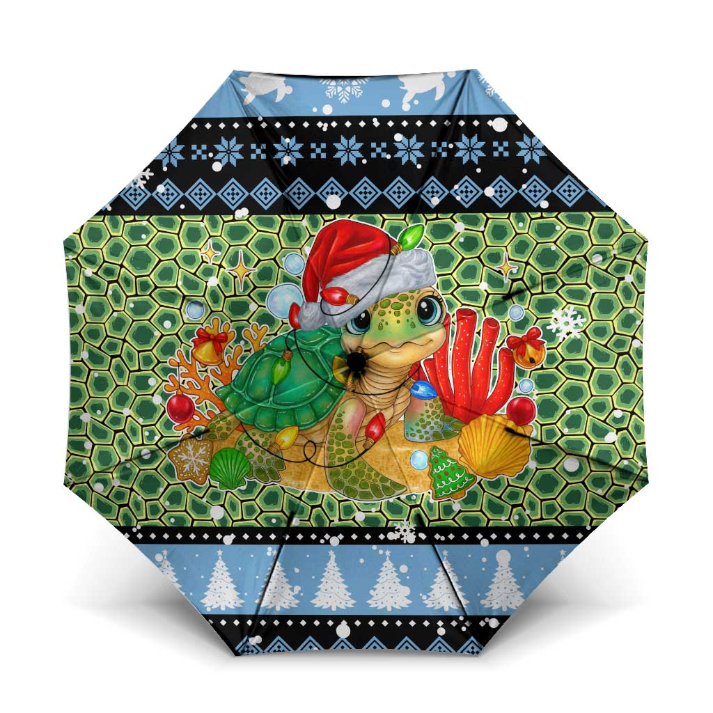 Micronesia Christmas Umbrella with Santa Turtle Coral Reef and Holiday Ocean Pattern TS04 One Size Folded 11.42 inch Opened Diameter 37.4 inch Black Green - Polynesian Pride