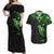 Polynesian Couples Matching Off Shoulder Maxi Dress and Hawaiian Shirt Hammerhead Shark Tribal Pattern Black Green Version TS04 Black/Green - Polynesian Pride