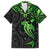 Polynesian Family Matching Off Shoulder Long Sleeve Dress and Hawaiian Shirt Hammerhead Shark Tribal Pattern Black Green Version TS04 Dad's Shirt - Short Sleeve Black/Green - Polynesian Pride