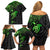 Polynesian Family Matching Off Shoulder Short Dress and Hawaiian Shirt Hammerhead Shark Tribal Pattern Black Green Version TS04 - Polynesian Pride