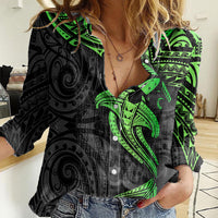 Polynesian Women Casual Shirt Hammerhead Shark Tribal Pattern Black Green Version TS04 Female Black Green - Polynesian Pride