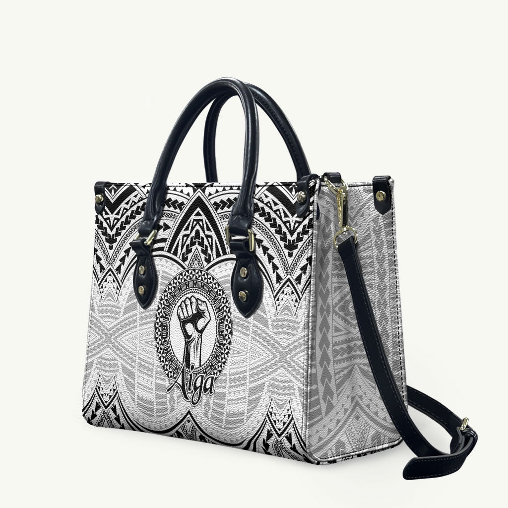 Aiga Samoa Raised Fist Leather Bag Polynesian Tribal Tattoo Art Family Pride TS04 White Black - Polynesian Pride