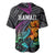 Hawaii Polynesian Baseball Jersey with Tribal Hammerhead Sharks and Hibiscus Black TS04 - Polynesian Pride