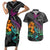 Hawaii Polynesian Couples Matching Short Sleeve Bodycon Dress and Hawaiian Shirt with Tribal Hammerhead Sharks and Hibiscus Black TS04 Black - Polynesian Pride