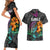 Hawaii Polynesian Couples Matching Short Sleeve Bodycon Dress and Hawaiian Shirt with Tribal Hammerhead Sharks and Hibiscus Black TS04 - Polynesian Pride