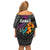 Hawaii Polynesian Family Matching Off Shoulder Short Dress and Hawaiian Shirt with Tribal Hammerhead Sharks and Hibiscus Black TS04 - Polynesian Pride