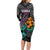 Hawaii Polynesian Long Sleeve Bodycon Dress with Tribal Hammerhead Sharks and Hibiscus Black TS04 - Polynesian Pride