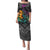 Hawaii Polynesian Puletasi with Tribal Hammerhead Sharks and Hibiscus Black TS04 Long Dress Black - Polynesian Pride