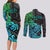 Zodiac Cancer Couples Matching Long Sleeve Bodycon Dress and Long Sleeve Button Shirts Polynesian in Gradient Blue TS04 - Polynesian Pride