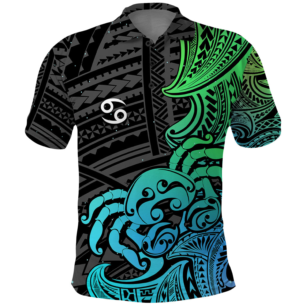 Zodiac Cancer Polo Shirt Polynesian in Gradient Blue TS04 Gradient Blue - Polynesian Pride