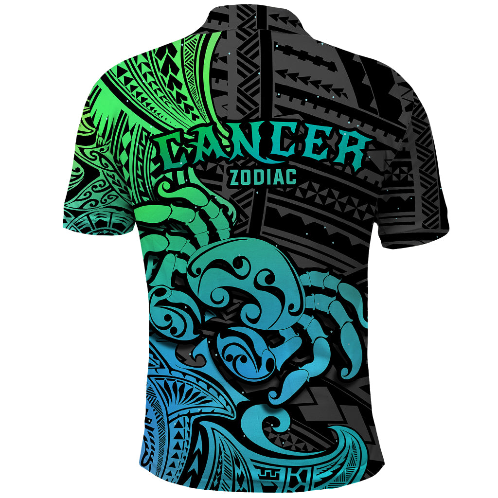 Zodiac Cancer Polo Shirt Polynesian in Gradient Blue TS04 - Polynesian Pride