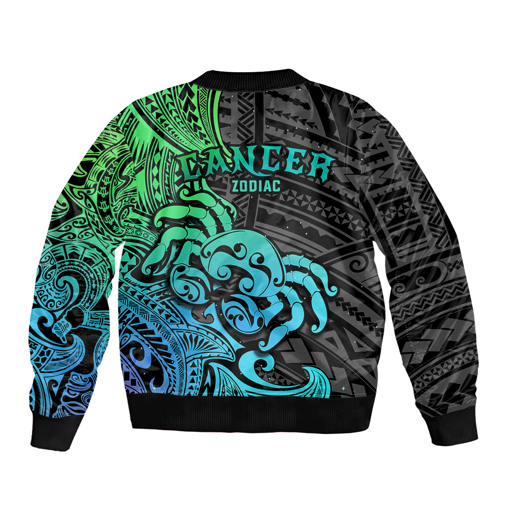 Zodiac Cancer Sleeve Zip Bomber Jacket Polynesian in Gradient Blue TS04 - Polynesian Pride