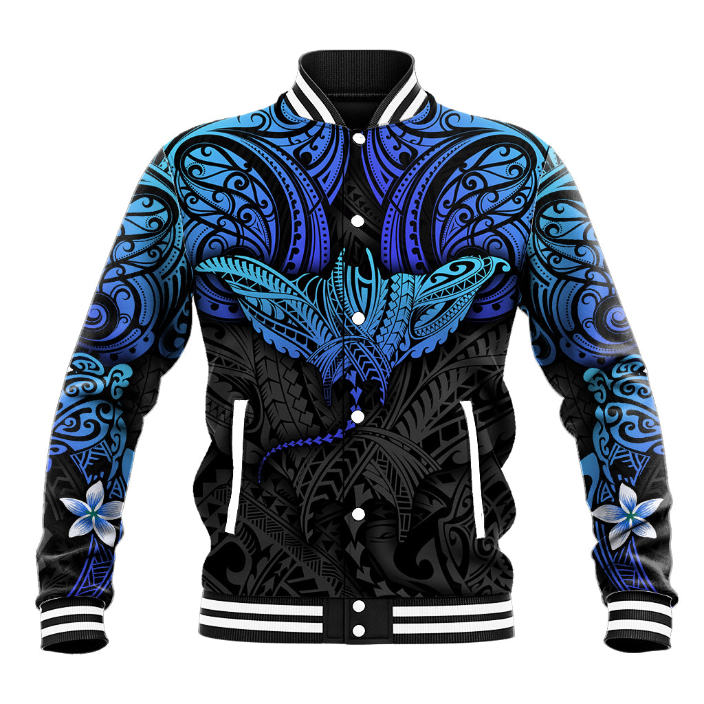 Polynesian Ray Pattern Baseball Jacket TS04 Unisex Black Blue - Polynesian Pride