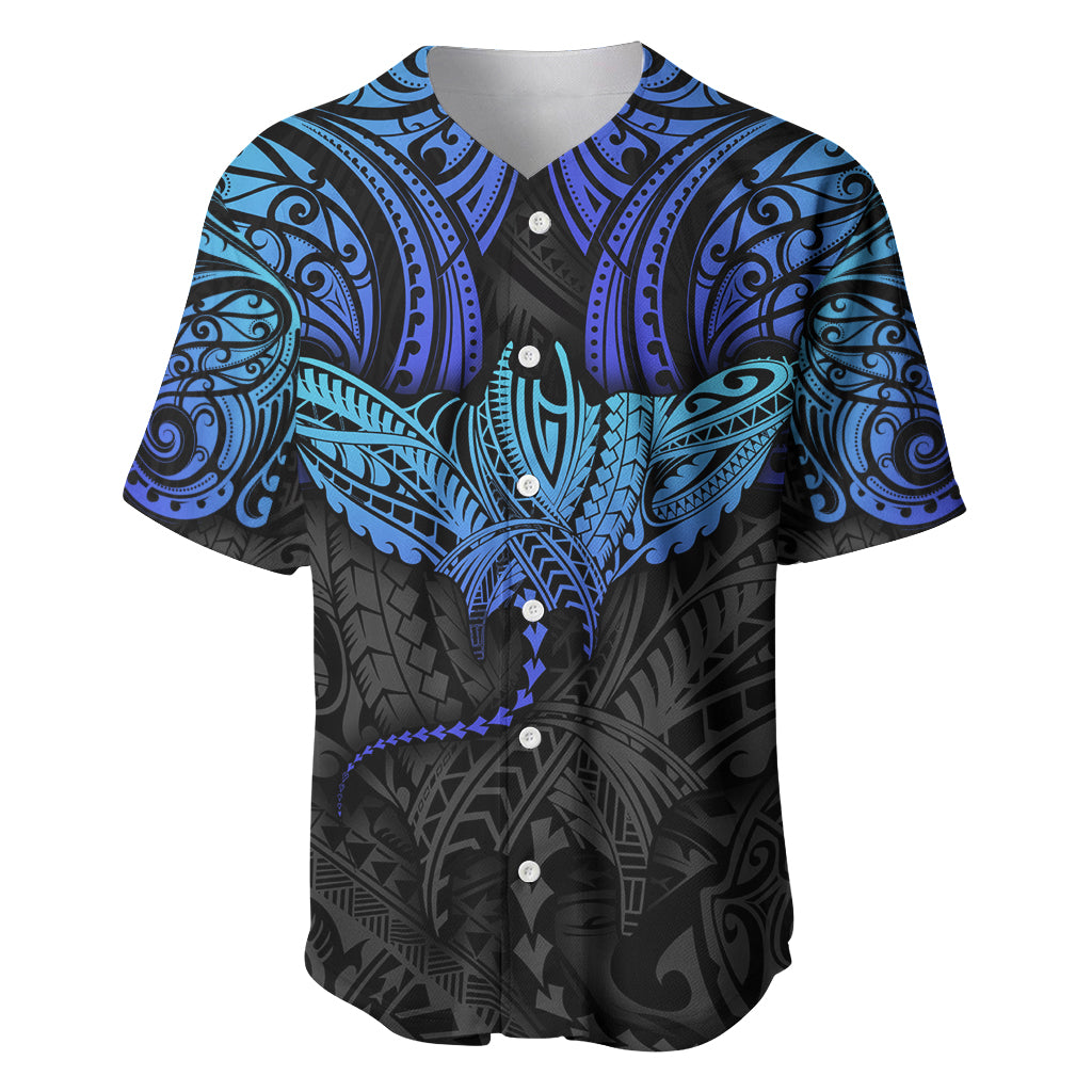 Polynesian Ray Pattern Baseball Jersey TS04 Black Blue - Polynesian Pride