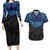 Polynesian Ray Pattern Couples Matching Long Sleeve Bodycon Dress and Hawaiian Shirt TS04 Black/Blue - Polynesian Pride