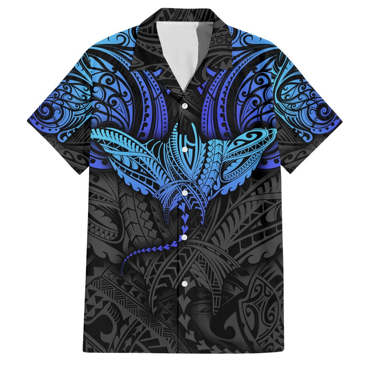 Polynesian Ray Pattern Hawaiian Shirt TS04 Black Blue - Polynesian Pride