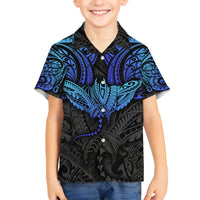Polynesian Ray Pattern Kid Hawaiian Shirt TS04 Kid Black Blue - Polynesian Pride