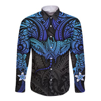 Polynesian Ray Pattern Long Sleeve Button Shirt TS04 Unisex Black Blue - Polynesian Pride