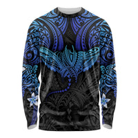 Polynesian Ray Pattern Long Sleeve Shirt TS04 Unisex Black Blue - Polynesian Pride