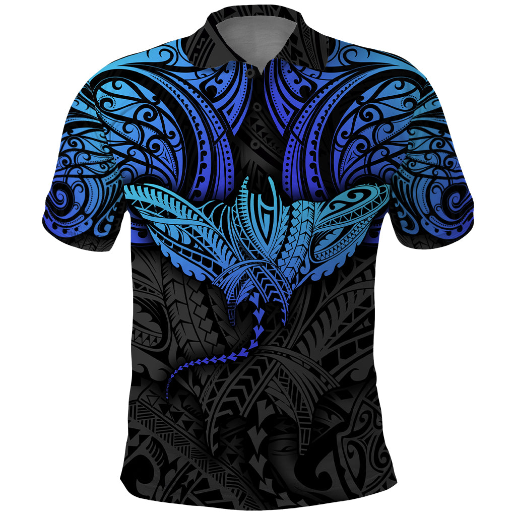Polynesian Ray Pattern Polo Shirt TS04 Black Blue - Polynesian Pride